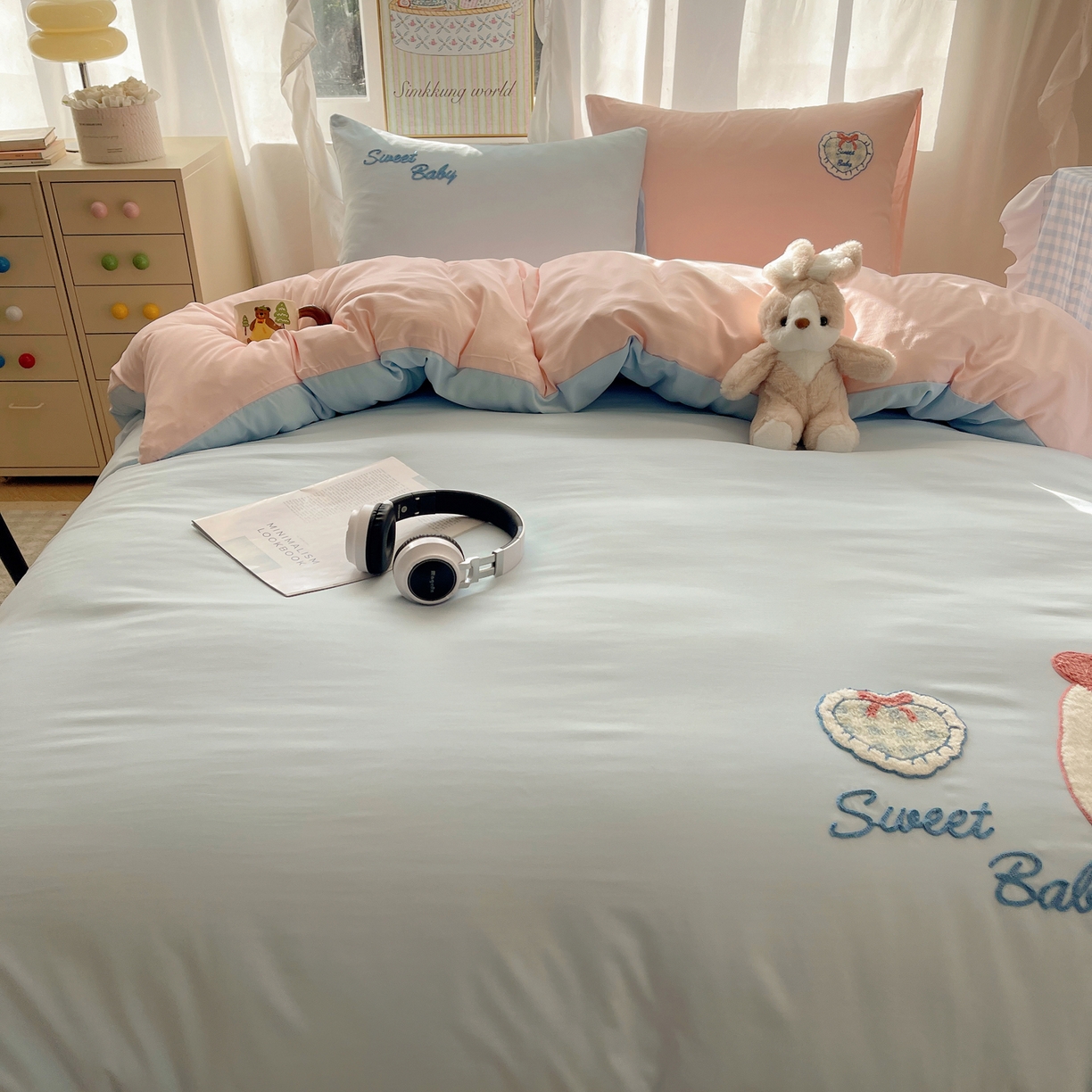 91家纺网 家纺一手货源 找家纺 韩都家居 2026春夏新款亲肤舒适毛巾绣四件套（包含买家秀原图） 爱心小兔