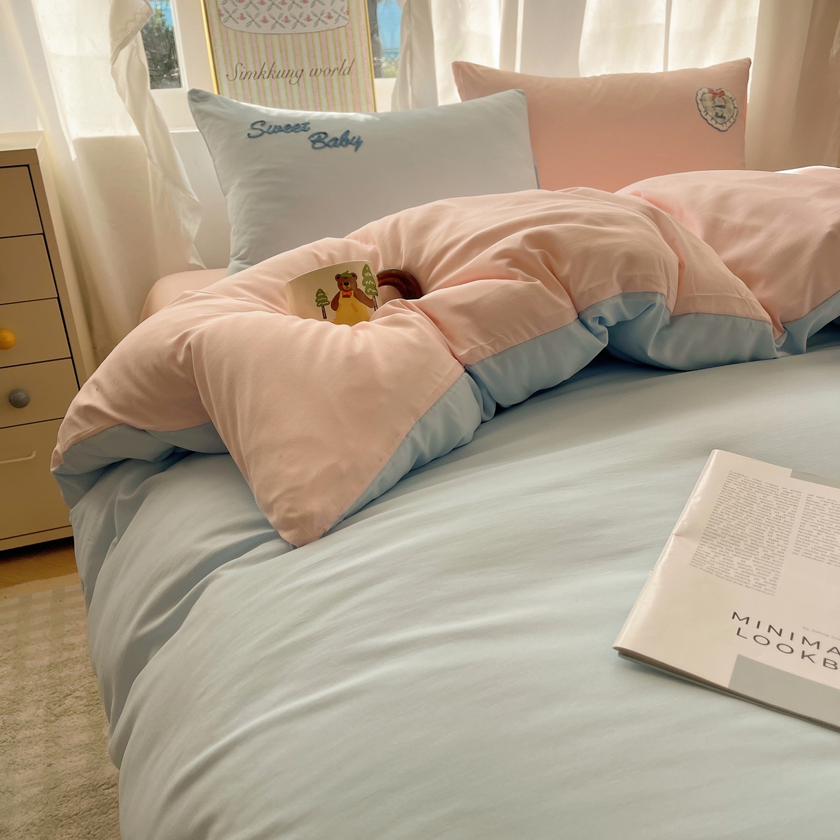 91家纺网 家纺一手货源 找家纺 韩都家居 2026春夏新款亲肤舒适毛巾绣四件套（包含买家秀原图） 爱心小兔