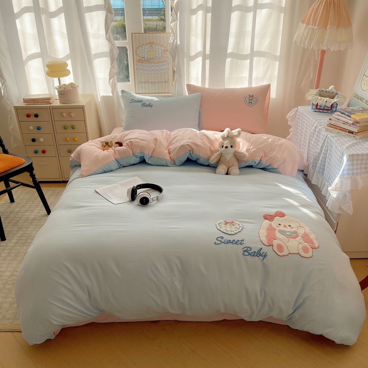 91家纺网 家纺一手货源 找家纺 韩都家居 2026春夏新款亲肤舒适毛巾绣四件套（包含买家秀原图） 爱心小兔