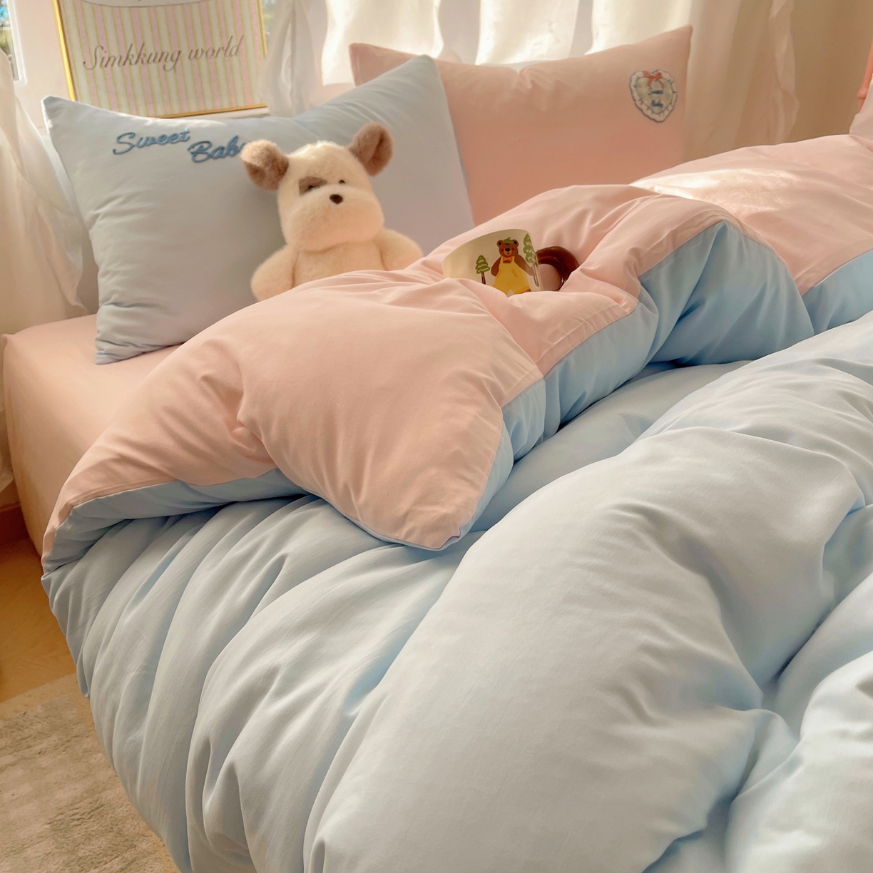 91家纺网 家纺一手货源 找家纺 韩都家居 2026春夏新款亲肤舒适毛巾绣四件套（包含买家秀原图） 爱心小兔