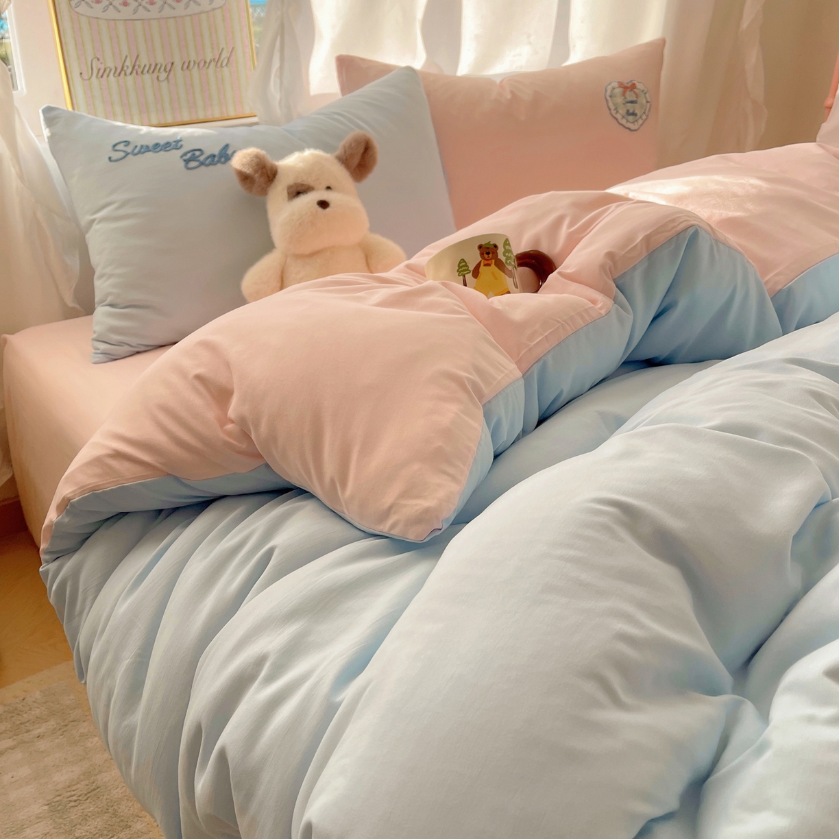 91家纺网 家纺一手货源 找家纺 韩都家居 2026春夏新款亲肤舒适毛巾绣四件套（包含买家秀原图） 爱心小兔