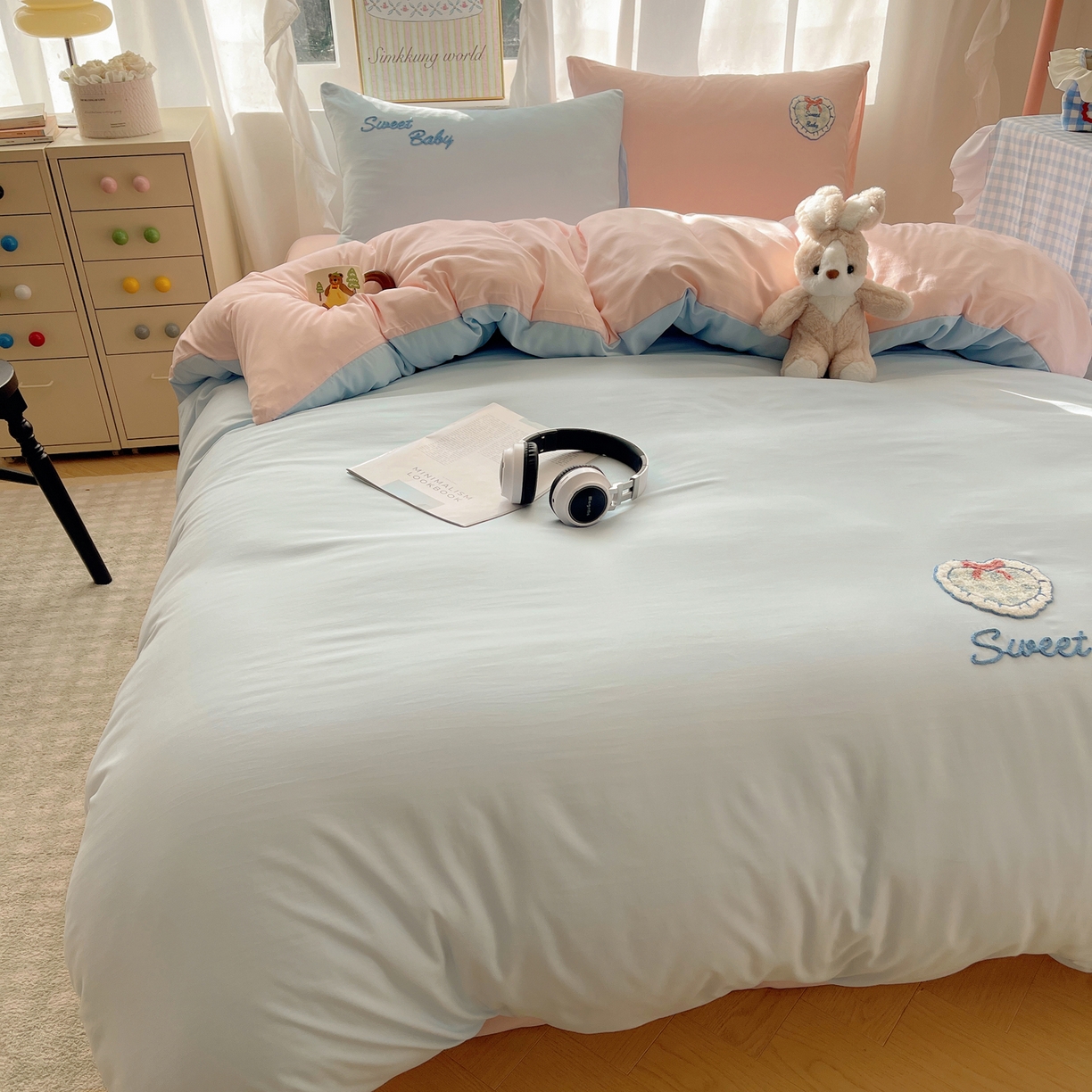 91家纺网 家纺一手货源 找家纺 韩都家居 2026春夏新款亲肤舒适毛巾绣四件套（包含买家秀原图） 爱心小兔