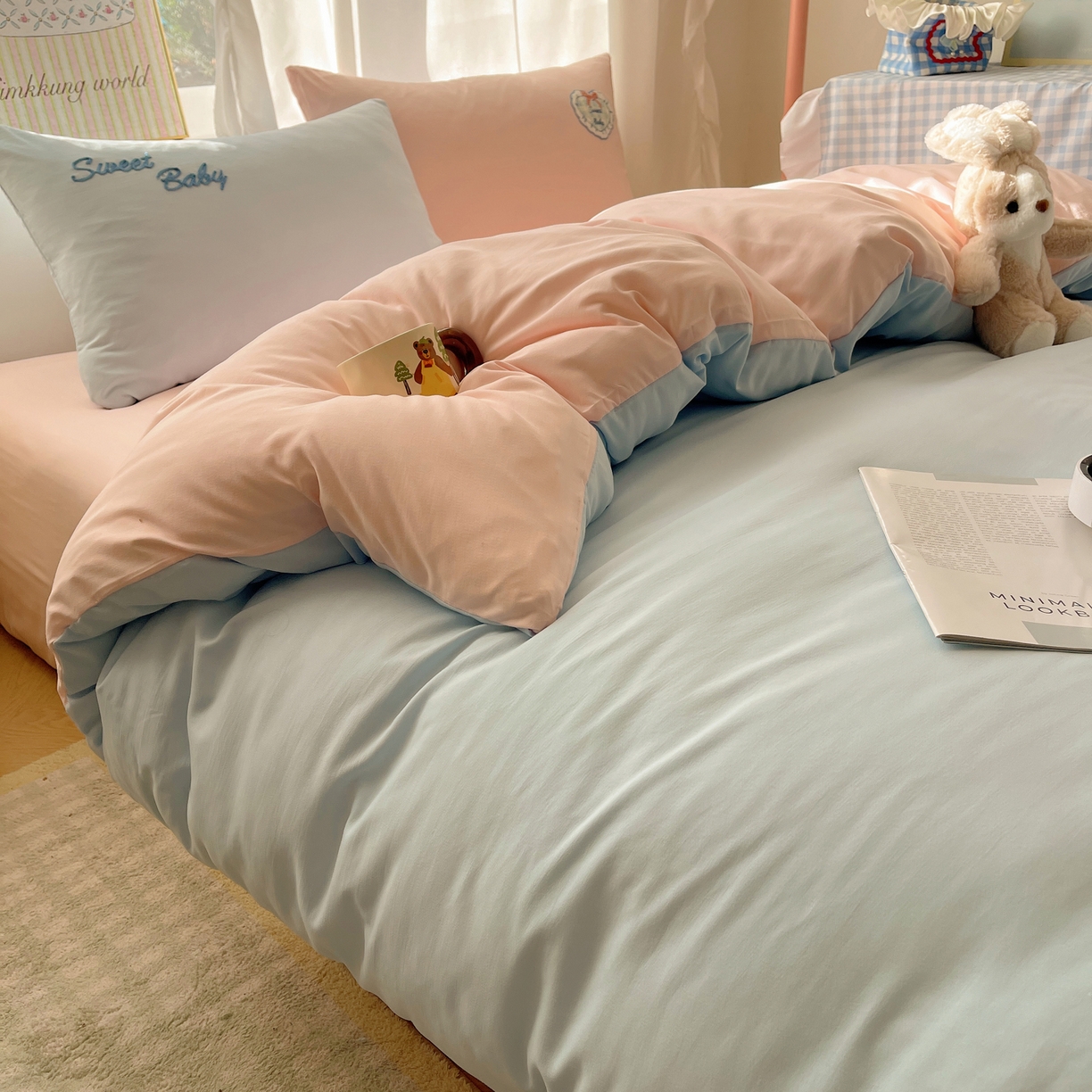 91家纺网 家纺一手货源 找家纺 韩都家居 2026春夏新款亲肤舒适毛巾绣四件套（包含买家秀原图） 爱心小兔