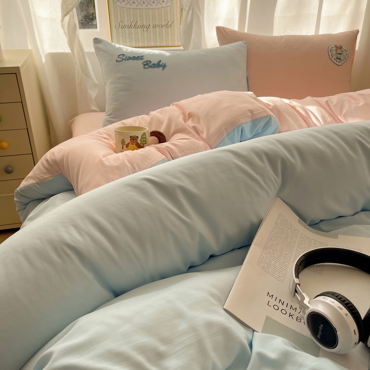 91家纺网 家纺一手货源 找家纺 韩都家居 2026春夏新款亲肤舒适毛巾绣四件套（包含买家秀原图） 爱心小兔