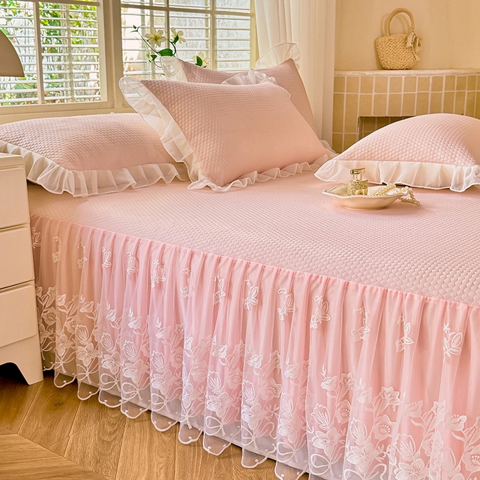 91家纺网 家纺一手货源 找家纺 （总）后庭寝室 2026新款冰感豆豆床裙凉席夏被空调被四件套-花语系列