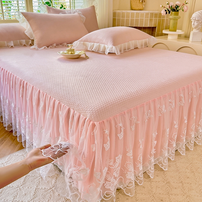 91家纺网 家纺一手货源 找家纺 （总）后庭寝室 2026新款冰感豆豆床裙凉席夏被空调被四件套-花语系列