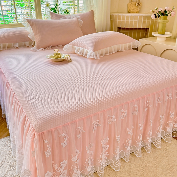 91家纺网 家纺一手货源 找家纺 （总）后庭寝室 2026新款冰感豆豆床裙凉席夏被空调被四件套-花语系列