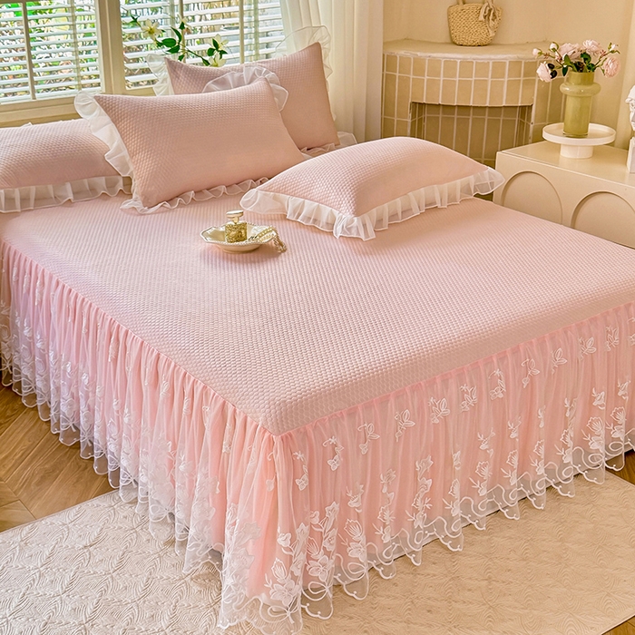 91家纺网 家纺一手货源 找家纺 （总）后庭寝室 2026新款冰感豆豆床裙凉席夏被空调被四件套-花语系列