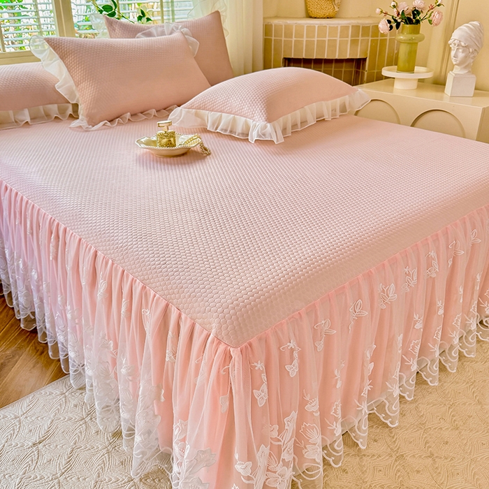 91家纺网 家纺一手货源 找家纺 后庭寝室 2026新款冰感豆豆床裙凉席夏被空调被四件套-花语系列 花语-嫩玉