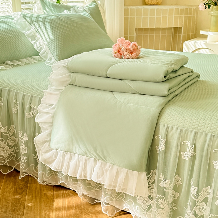 后庭寝室 2026新款冰感豆豆床裙凉席夏被空调被四件套-花语系列 花语-水绿