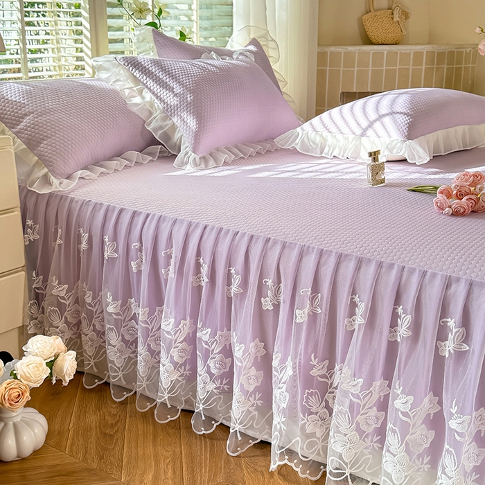 91家纺网 家纺一手货源 找家纺 后庭寝室 2026新款冰感豆豆床裙凉席夏被空调被四件套-花语系列 花语-浅紫