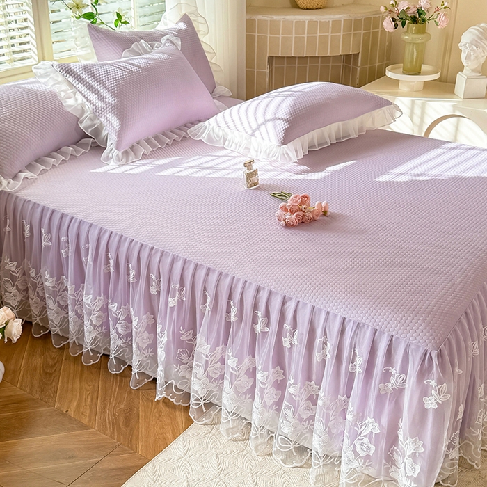 91家纺网 家纺一手货源 找家纺 后庭寝室 2026新款冰感豆豆床裙凉席夏被空调被四件套-花语系列 花语-浅紫