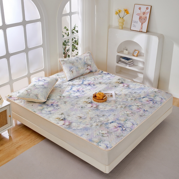 91家纺网 家纺一手货源 找家纺 羽梦家纺 2026新款冰柔丝乳胶床单款凉席雾里看花