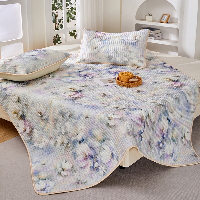 91家纺网 家纺一手货源 找家纺 羽梦家纺 2026新款冰柔丝乳胶床单款凉席雾里看花