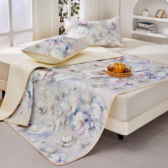 91家纺网 家纺一手货源 找家纺 羽梦家纺 2026新款冰柔丝乳胶床单款凉席雾里看花