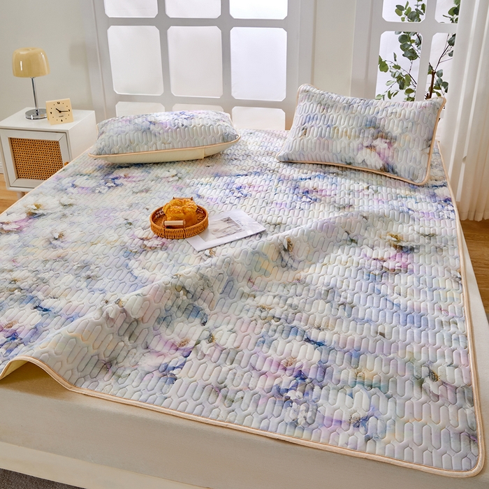 91家纺网 家纺一手货源 找家纺 羽梦家纺 2026新款冰柔丝乳胶床单款凉席雾里看花