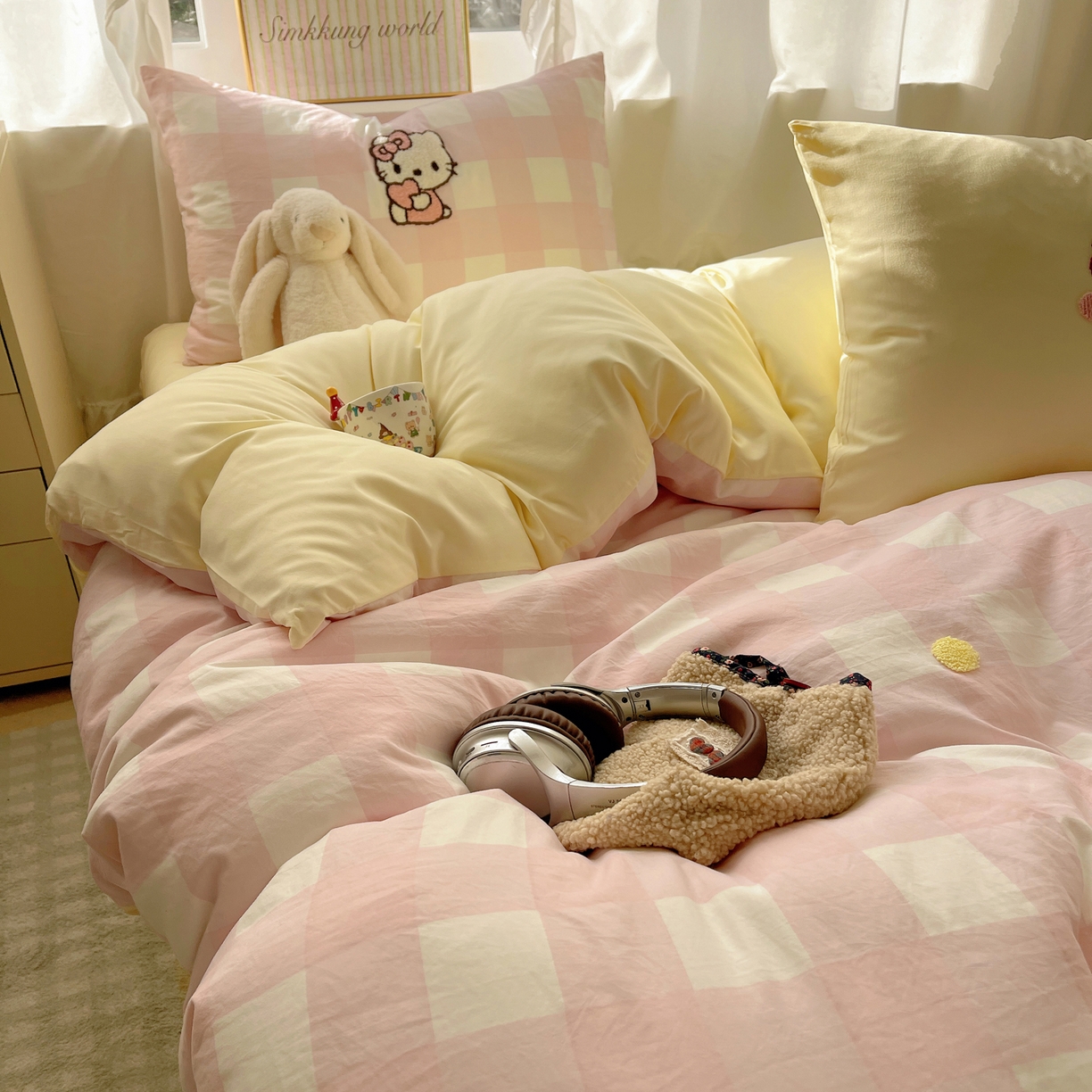 91家纺网 家纺一手货源 找家纺 韩都家居 2026春夏新款亲肤舒适毛巾绣四件套（包含买家秀原图） 蛋糕奶油猫