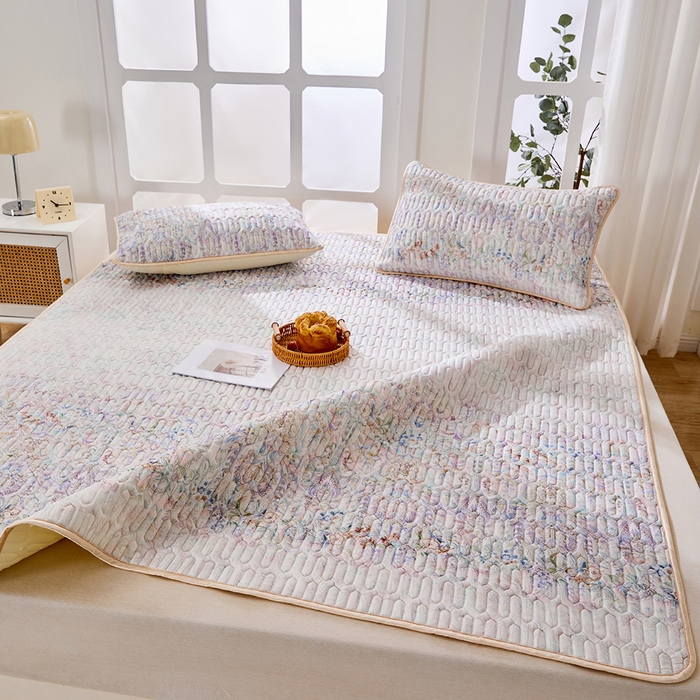 91家纺网 家纺一手货源 找家纺 羽梦家纺 2026新款冰柔丝乳胶床单款凉席云间花境