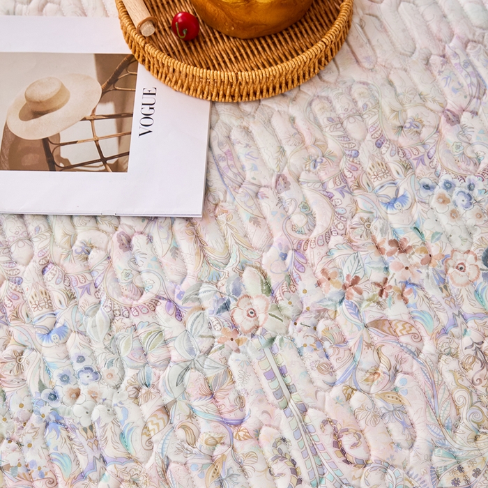 91家纺网 家纺一手货源 找家纺 羽梦家纺 2026新款冰柔丝乳胶床单款凉席云间花境