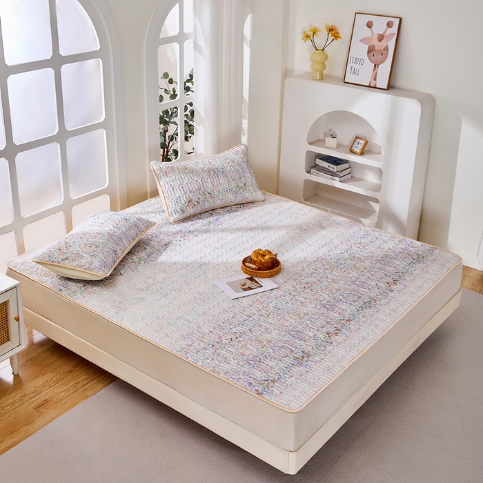 91家纺网 家纺一手货源 找家纺 羽梦家纺 2026新款冰柔丝乳胶床单款凉席云间花境