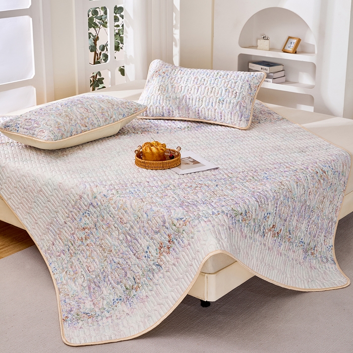 91家纺网 家纺一手货源 找家纺 羽梦家纺 2026新款冰柔丝乳胶床单款凉席云间花境