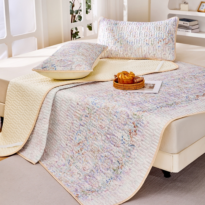 91家纺网 家纺一手货源 找家纺 羽梦家纺 2026新款冰柔丝乳胶床单款凉席云间花境