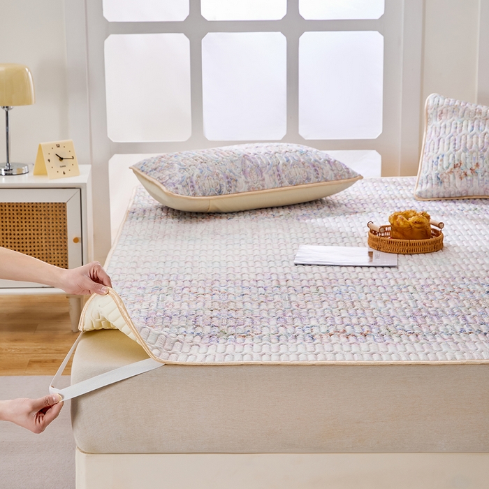 91家纺网 家纺一手货源 找家纺 羽梦家纺 2026新款冰柔丝乳胶床单款凉席云间花境