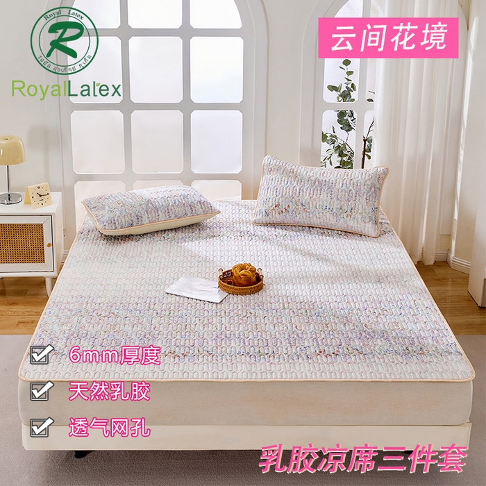 羽梦家纺 2026新款冰柔丝乳胶床单款凉席云间花境