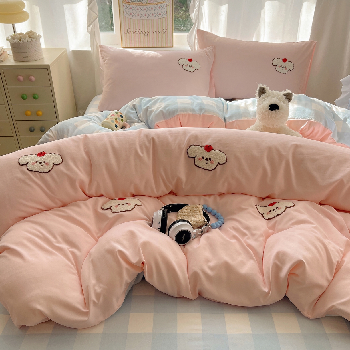 韩都家居 2026春夏新款亲肤舒适毛巾绣四件套（包含买家秀原图） 可爱狗狗