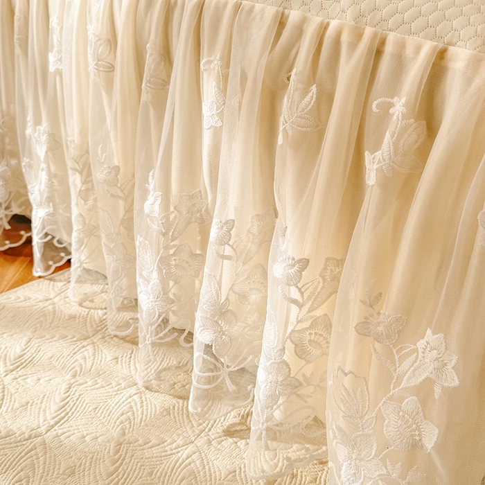 91家纺网 家纺一手货源 找家纺 后庭寝室 2026新款冰感豆豆床裙凉席夏被空调被四件套-花语系列 花语-米色