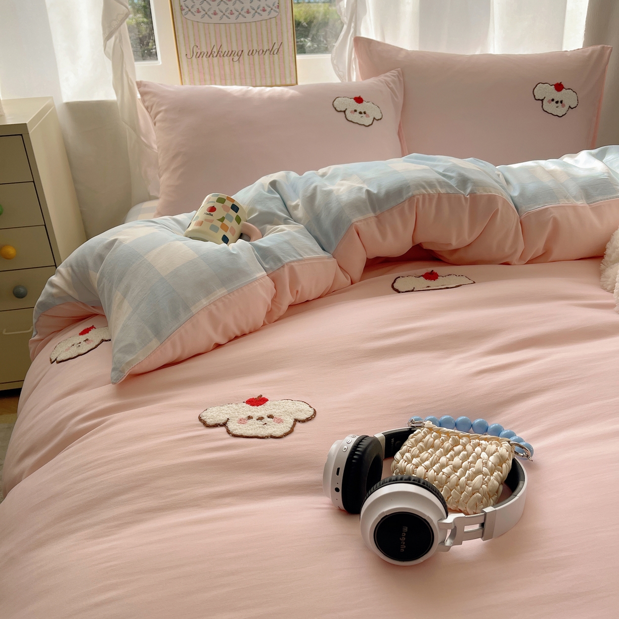 91家纺网 家纺一手货源 找家纺 韩都家居 2026春夏新款亲肤舒适毛巾绣四件套（包含买家秀原图） 可爱狗狗