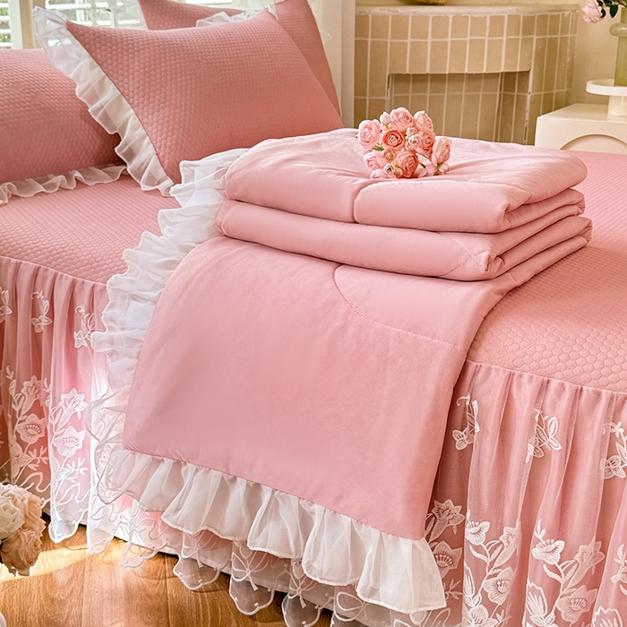 后庭寝室 2026新款冰感豆豆床裙凉席夏被空调被四件套-花语系列 花语-粉色