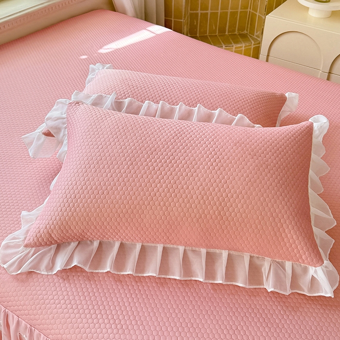 91家纺网 家纺一手货源 找家纺 后庭寝室 2026新款冰感豆豆床裙凉席夏被空调被四件套-花语系列 花语-粉色