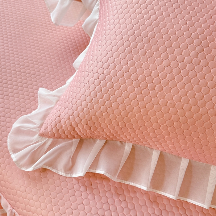 91家纺网 家纺一手货源 找家纺 后庭寝室 2026新款冰感豆豆床裙凉席夏被空调被四件套-花语系列 花语-粉色