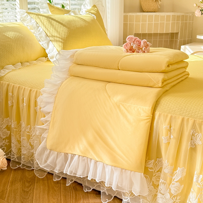 后庭寝室 2026新款冰感豆豆床裙凉席夏被空调被四件套-花语系列 花语-嫩黄