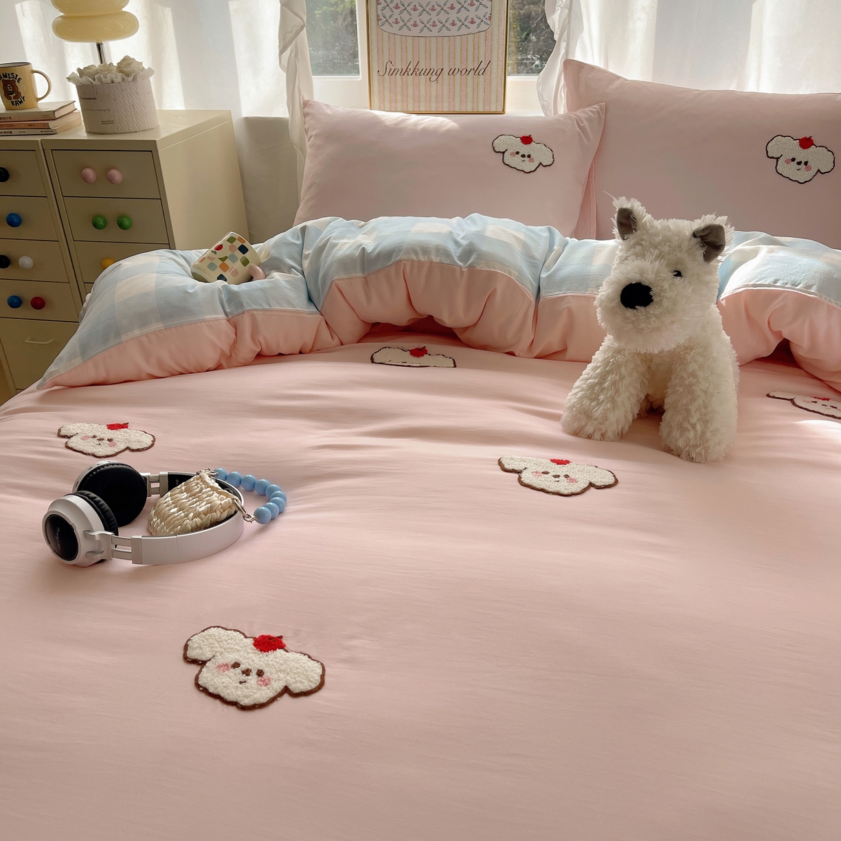 91家纺网 家纺一手货源 找家纺 韩都家居 2026春夏新款亲肤舒适毛巾绣四件套（包含买家秀原图） 可爱狗狗