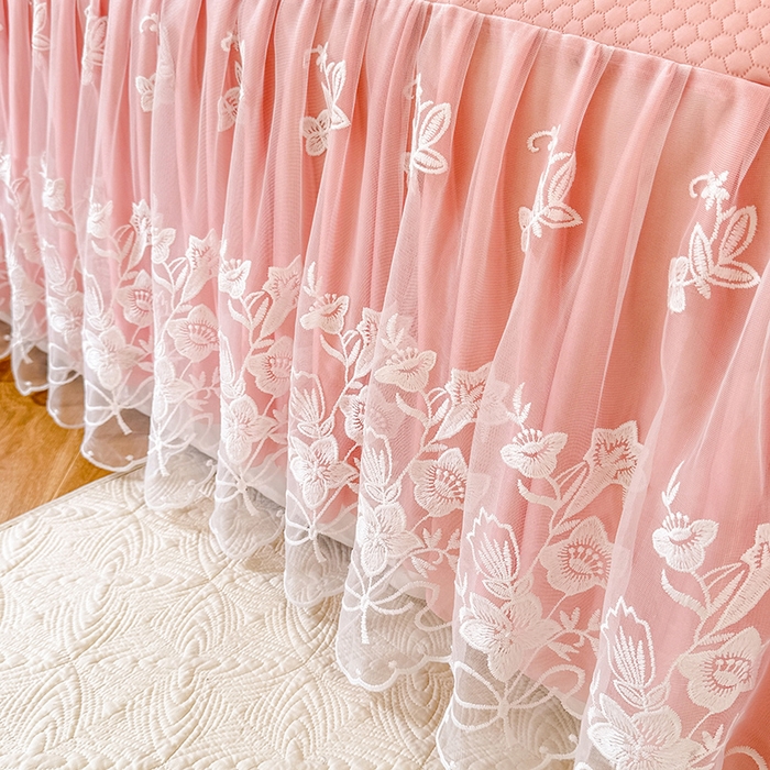 91家纺网 家纺一手货源 找家纺 后庭寝室 2026新款冰感豆豆床裙凉席夏被空调被四件套-花语系列 花语-粉色
