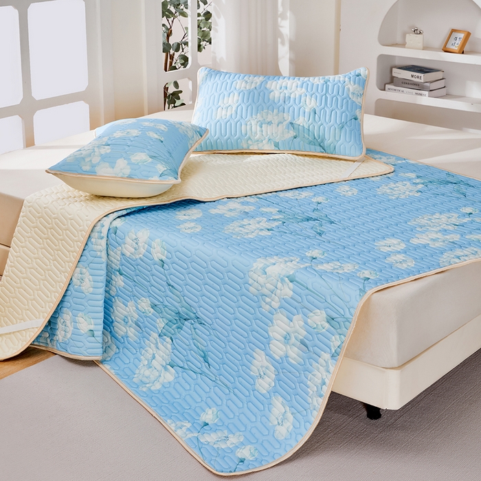 91家纺网 家纺一手货源 找家纺 羽梦家纺 2026新款冰柔丝乳胶床单款凉席青空花信