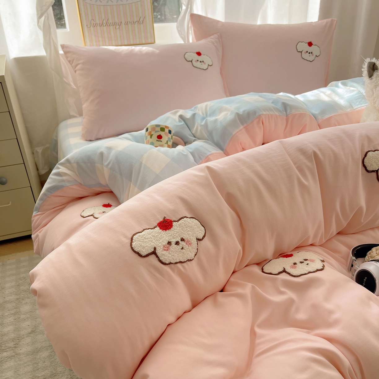 91家纺网 家纺一手货源 找家纺 韩都家居 2026春夏新款亲肤舒适毛巾绣四件套（包含买家秀原图） 可爱狗狗