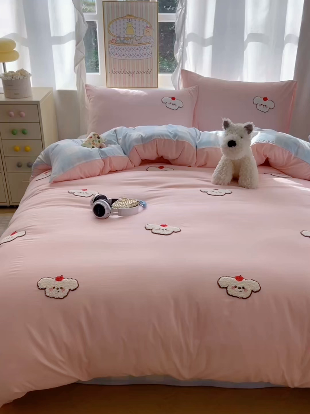 91家纺网 家纺一手货源 找家纺 韩都家居 2026春夏新款亲肤舒适毛巾绣四件套（包含买家秀原图） 可爱狗狗