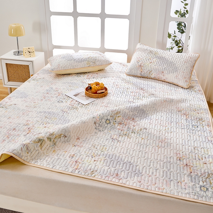 91家纺网 家纺一手货源 找家纺 羽梦家纺 2026新款冰柔丝乳胶床单款凉席烟霞织梦