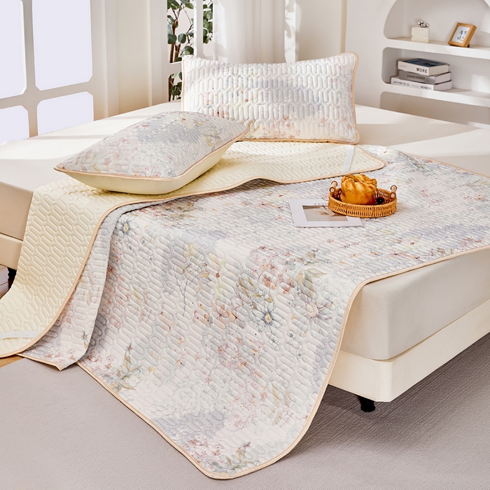 91家纺网 家纺一手货源 找家纺 羽梦家纺 2026新款冰柔丝乳胶床单款凉席烟霞织梦