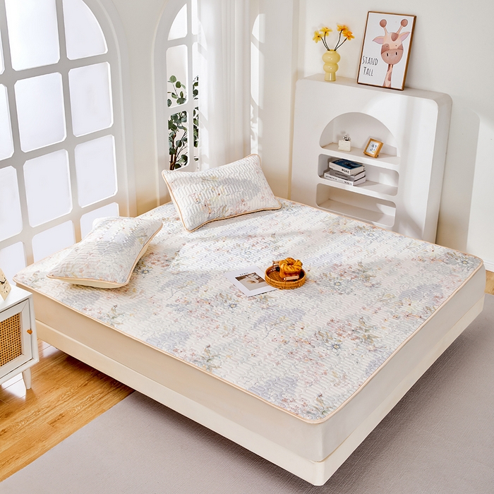 91家纺网 家纺一手货源 找家纺 羽梦家纺 2026新款冰柔丝乳胶床单款凉席烟霞织梦