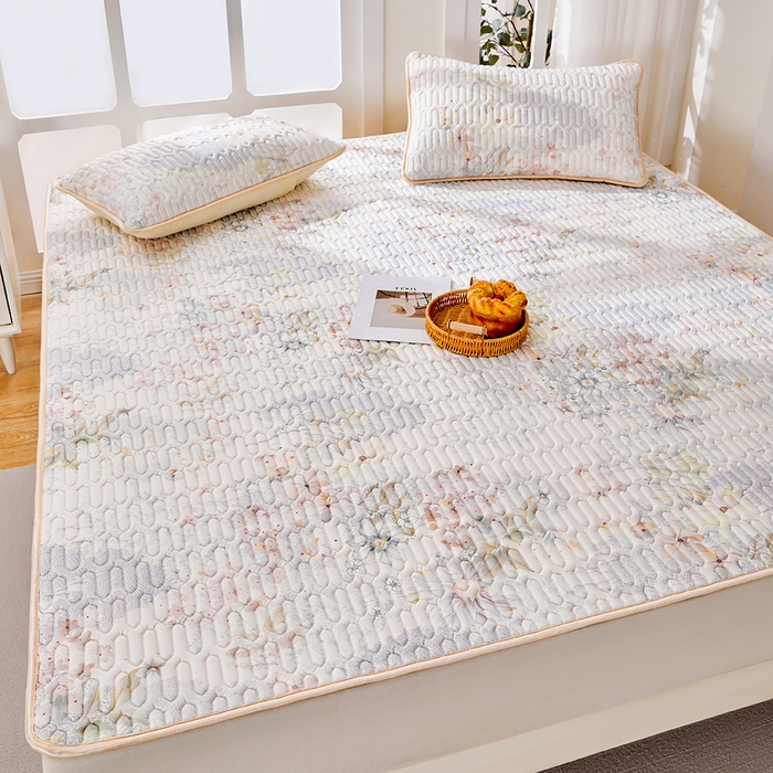 91家纺网 家纺一手货源 找家纺 羽梦家纺 2026新款冰柔丝乳胶床单款凉席烟霞织梦