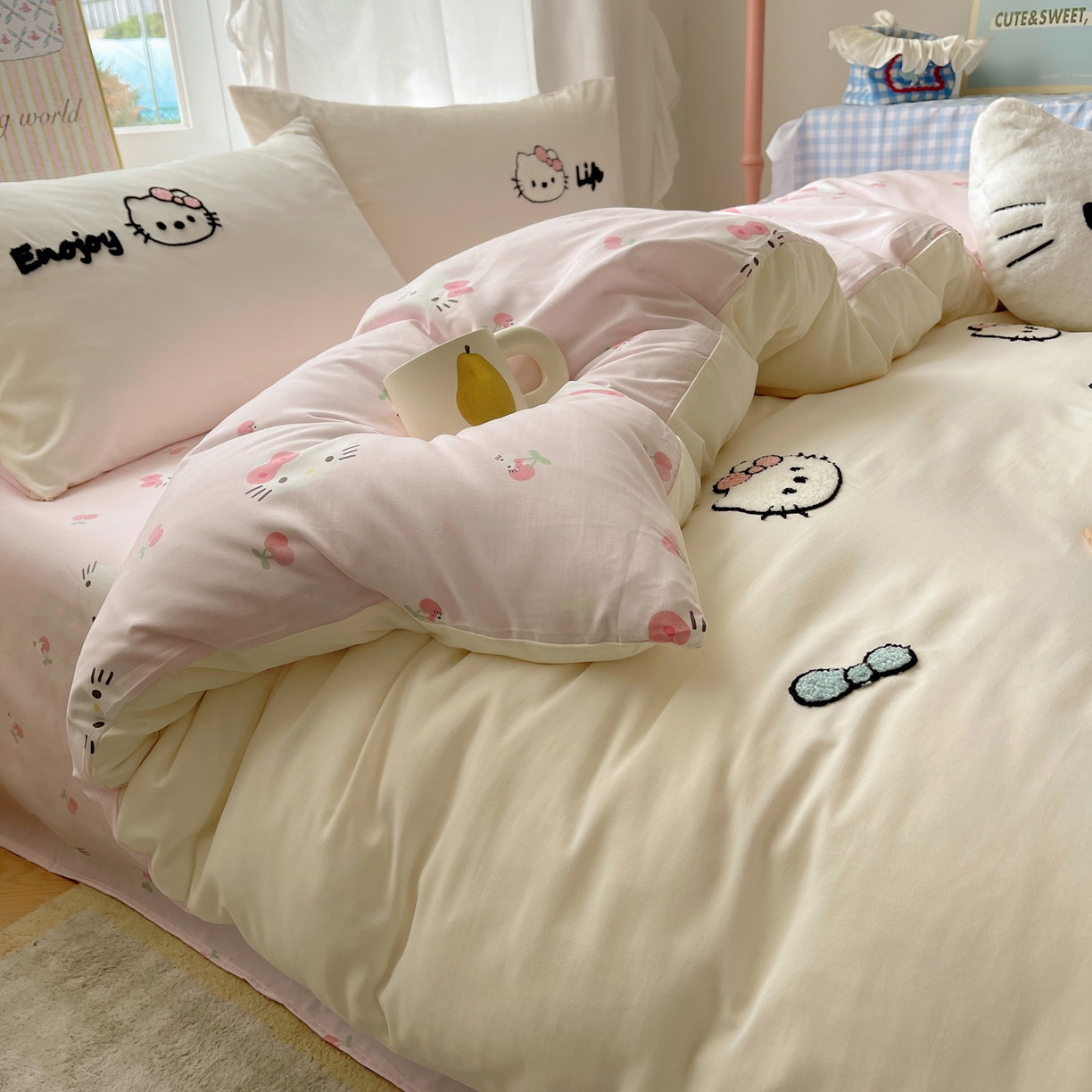 91家纺网 家纺一手货源 找家纺 韩都家居 2026春夏新款亲肤舒适毛巾绣四件套（包含买家秀原图） 猫猫爱吃苹果