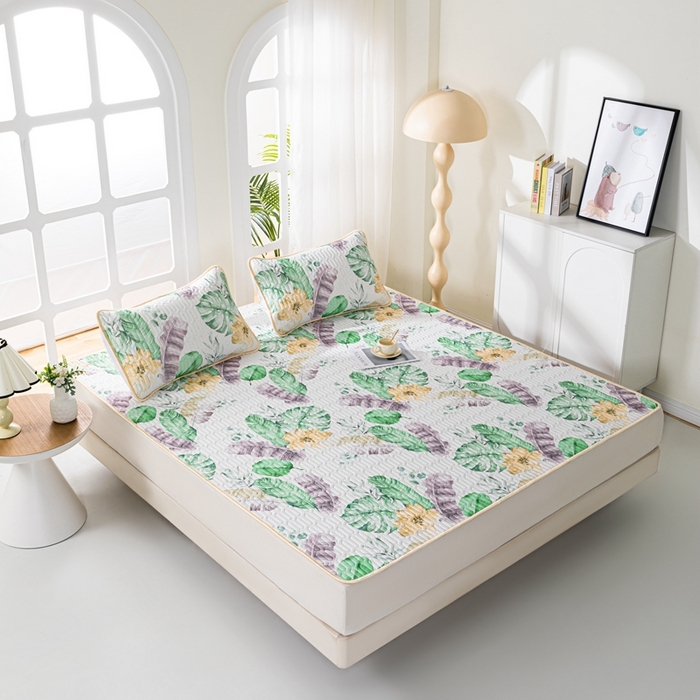 91家纺网 家纺一手货源 找家纺 羽梦家纺 2026新款冰柔丝乳胶床单款凉席叶韵