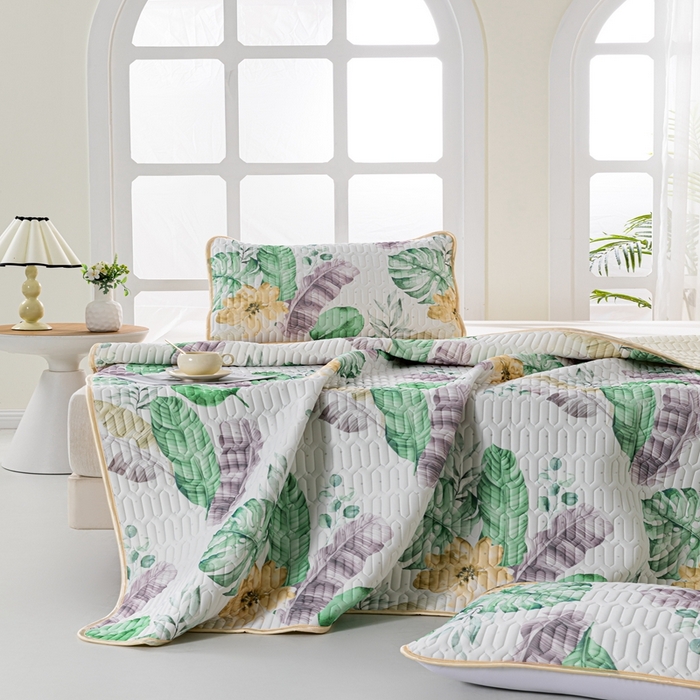 91家纺网 家纺一手货源 找家纺 羽梦家纺 2026新款冰柔丝乳胶床单款凉席叶韵