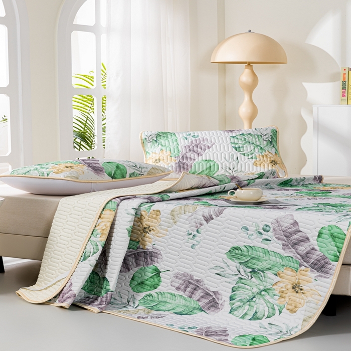 91家纺网 家纺一手货源 找家纺 羽梦家纺 2026新款冰柔丝乳胶床单款凉席叶韵