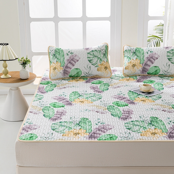 91家纺网 家纺一手货源 找家纺 羽梦家纺 2026新款冰柔丝乳胶床单款凉席叶韵