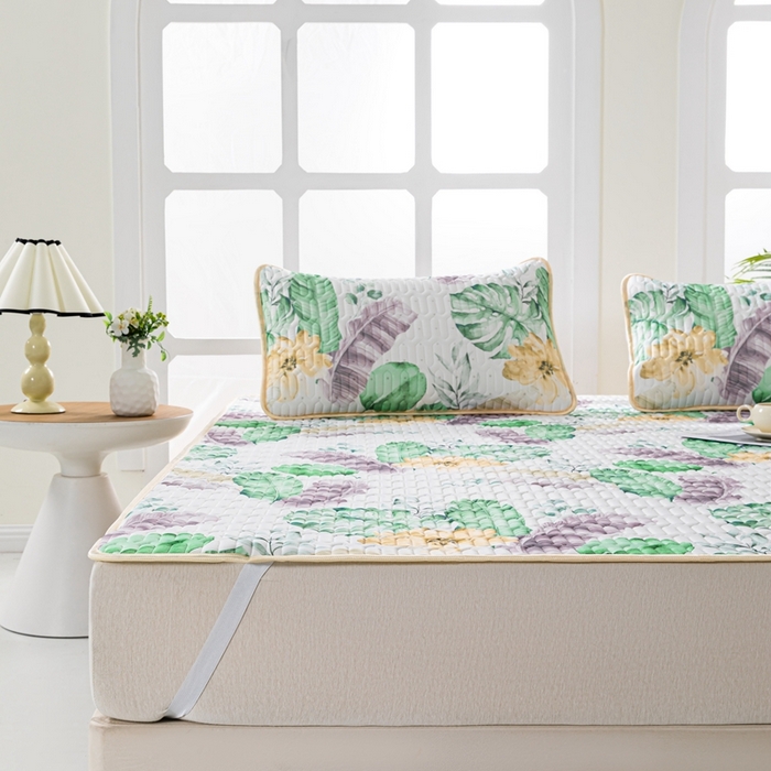 91家纺网 家纺一手货源 找家纺 羽梦家纺 2026新款冰柔丝乳胶床单款凉席叶韵